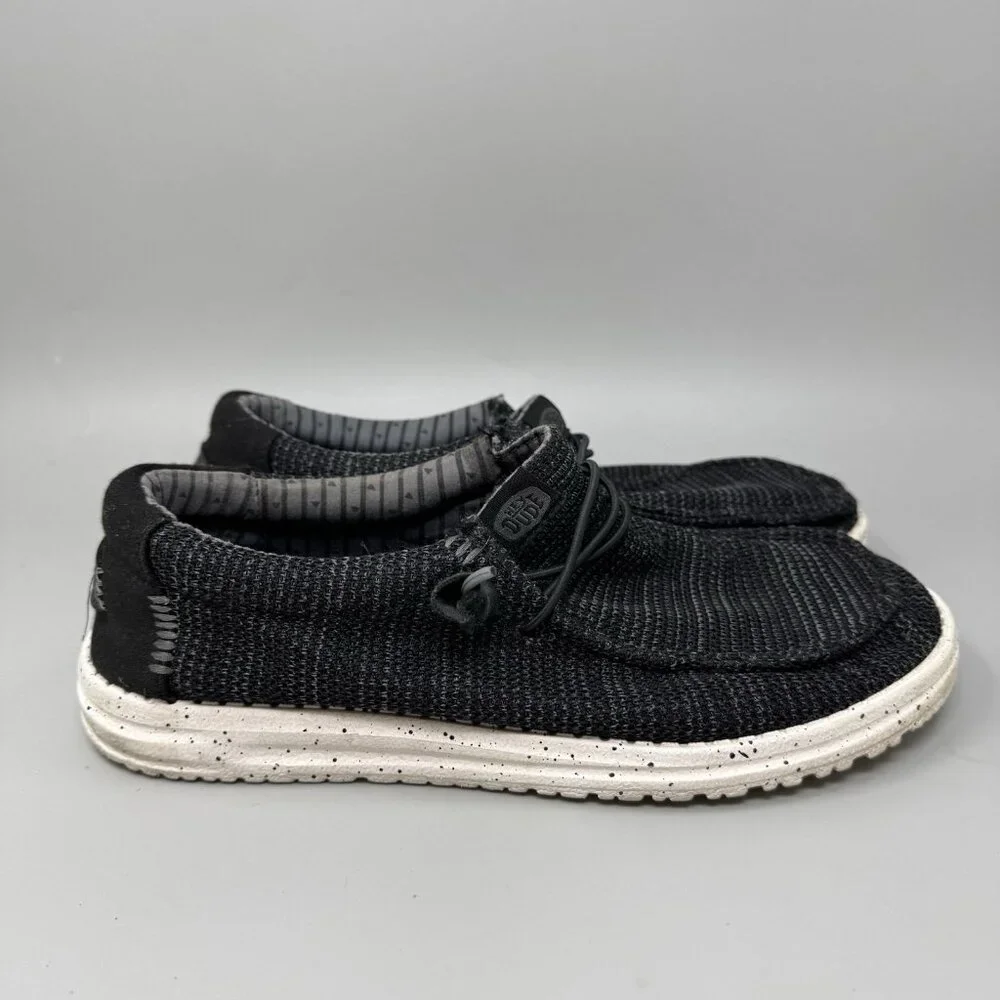 Hey Dude Wally Sox Men's Size 9 Black & White Ultralight Style Slip-On Shoes